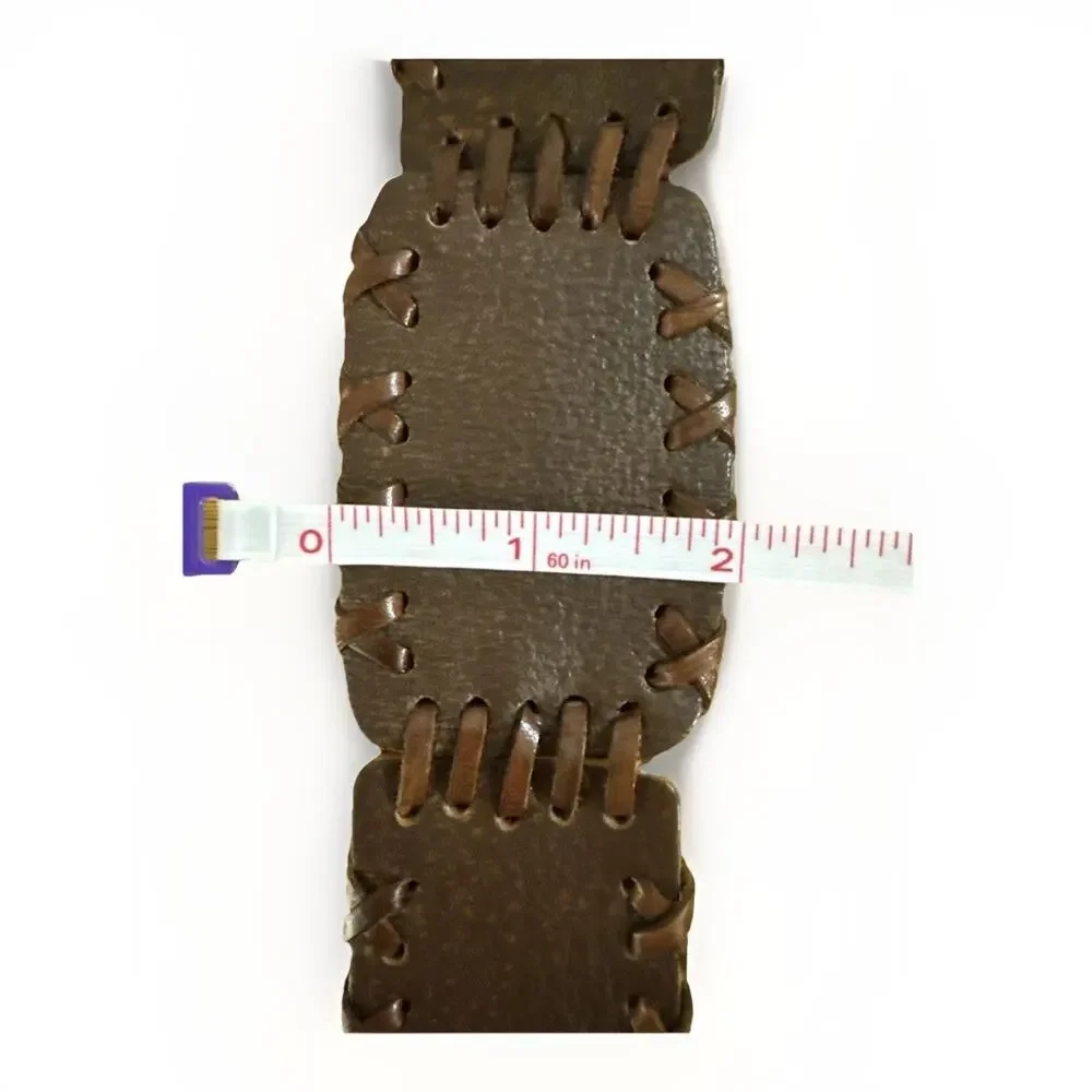 Unisex Stitched Leather Belt Brown Distressed 33-36” Waist 2” Wide